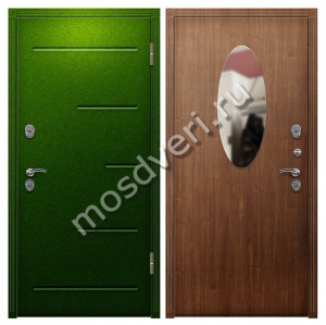 Металлическая дверь в дом порошок и МДФ с зеркалом